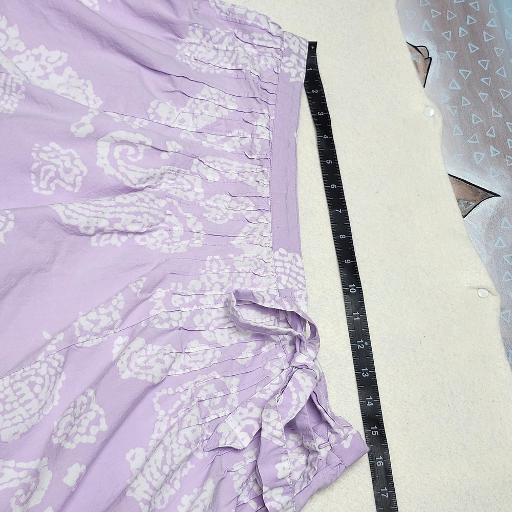 Valerie Stevens Pleated Boho Cotton Paisley Midi Skirt Lilac Tie Waist Sz 14 - Picture 7 of 8